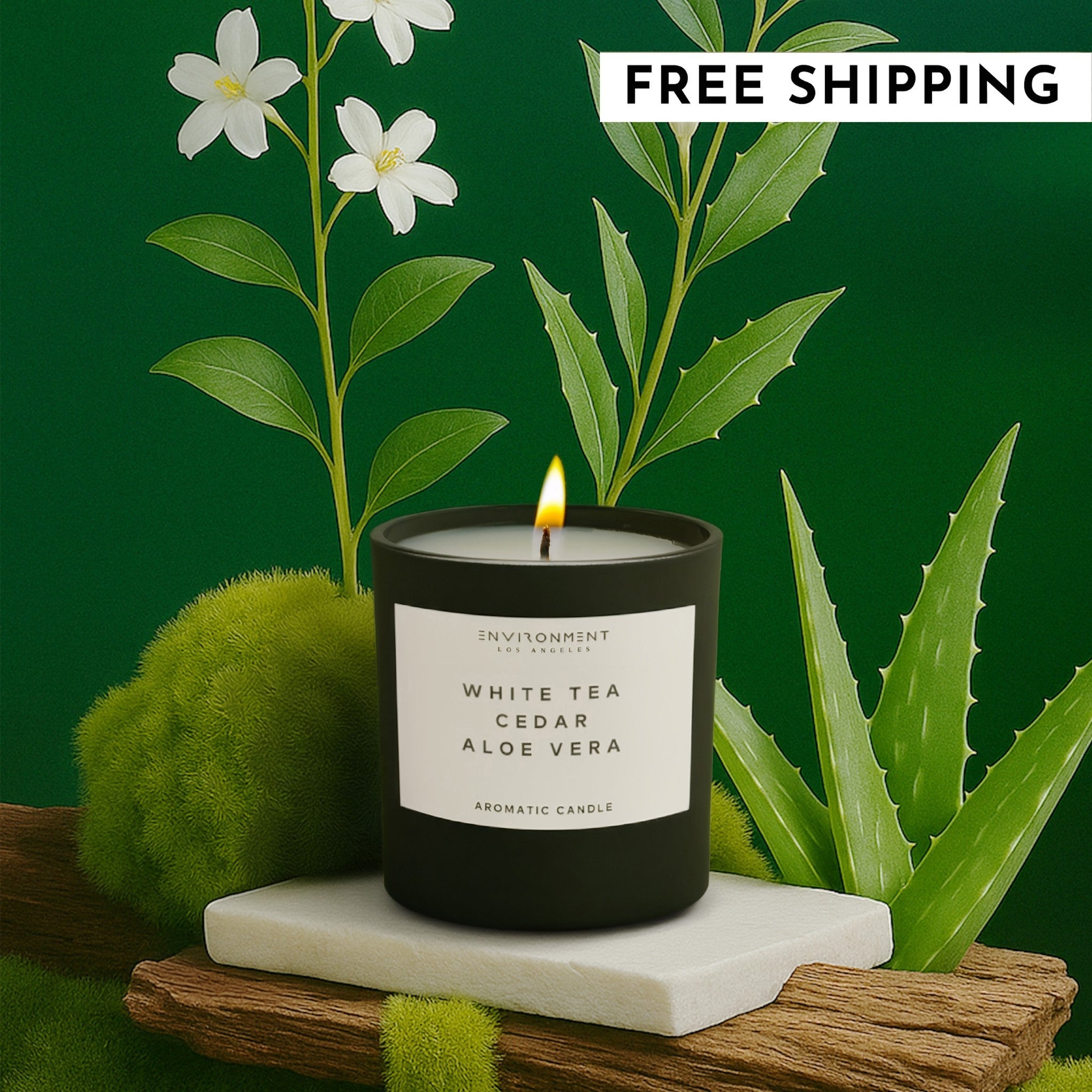8oz White Tea, Cedar, and Aloe Vera luxury candle with lid