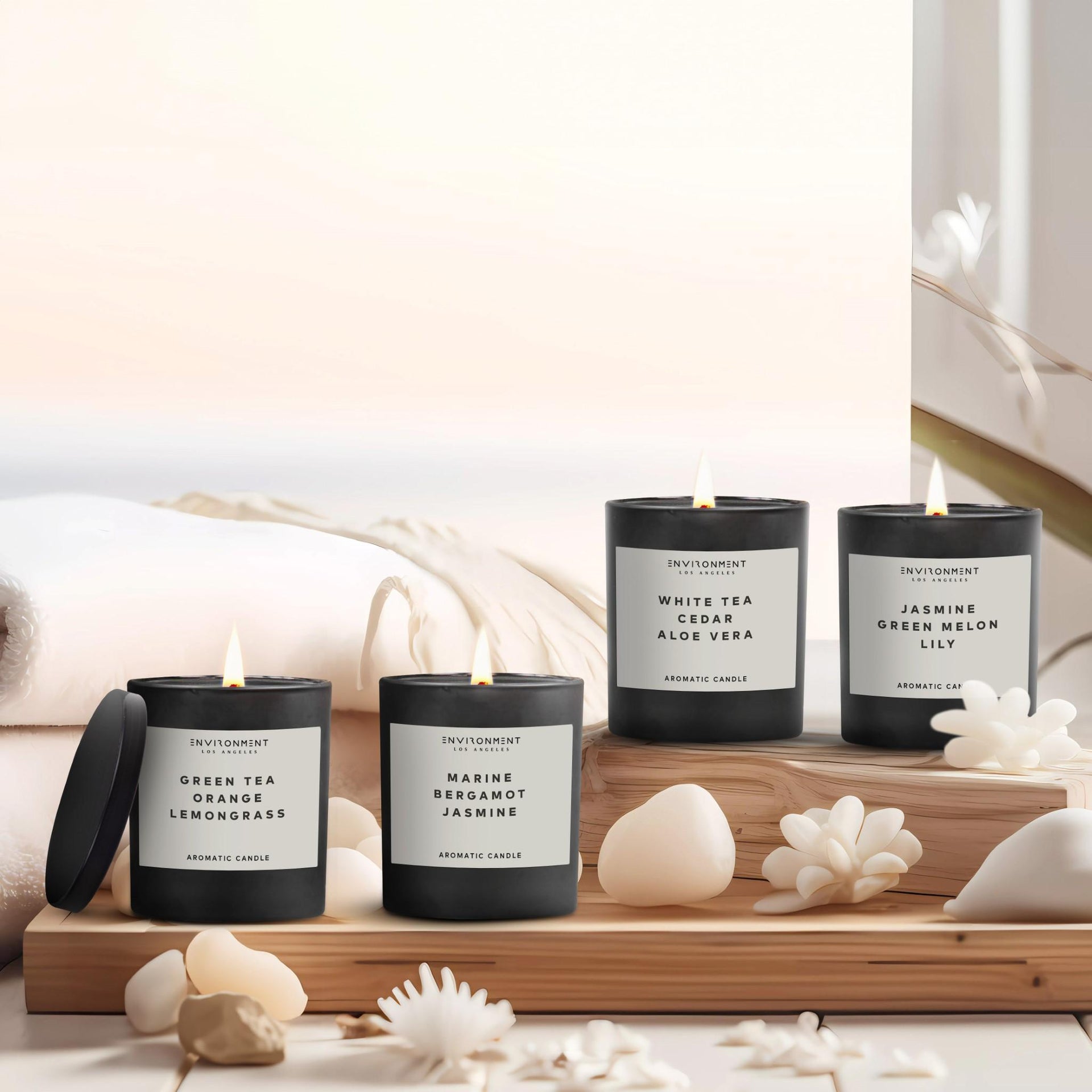 White Tea and Cedar Scented Candle with Lid - 8oz Luxury Home Decor