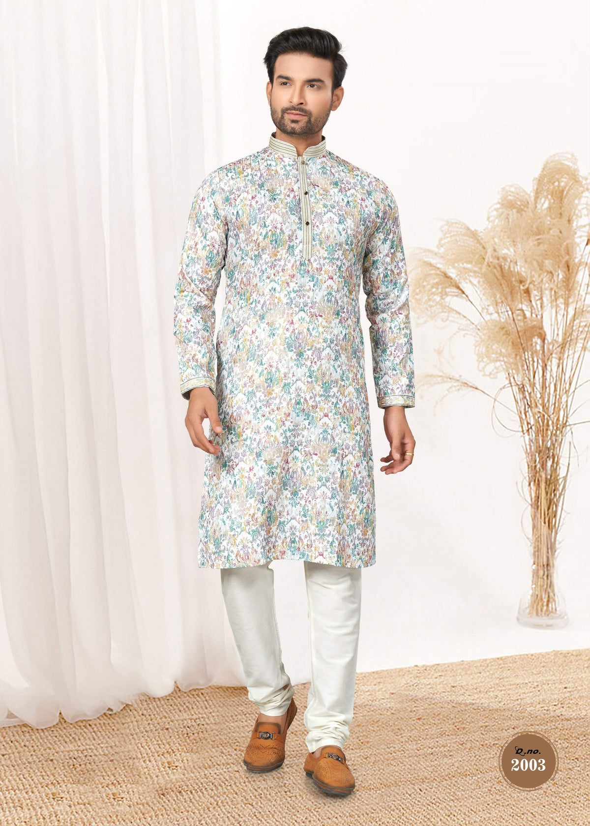Multicolor Cotton Printed Kurta Pyjama Set for Boys