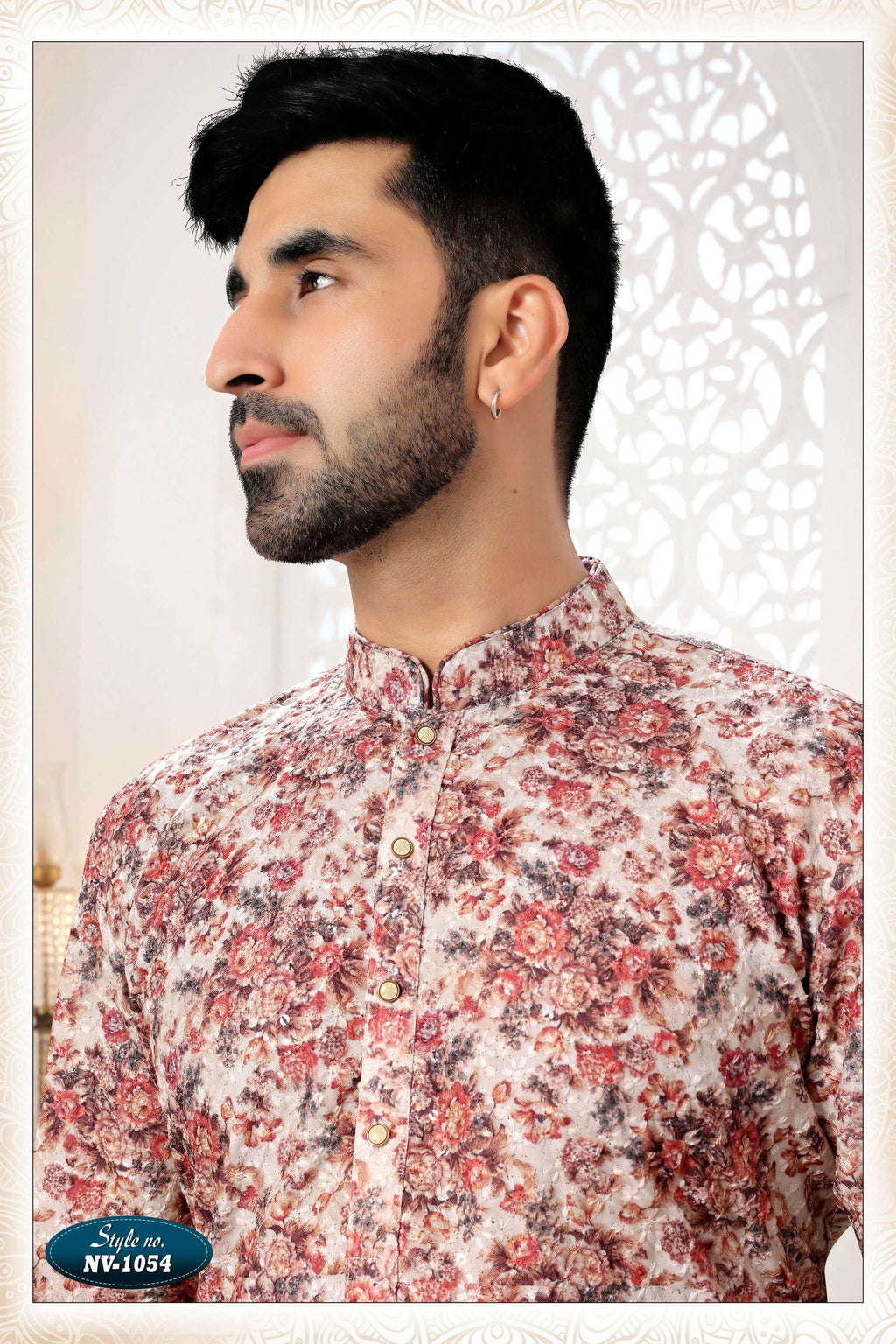Men's Cream Rayon Straight Kurta Set with All Over Embroidery