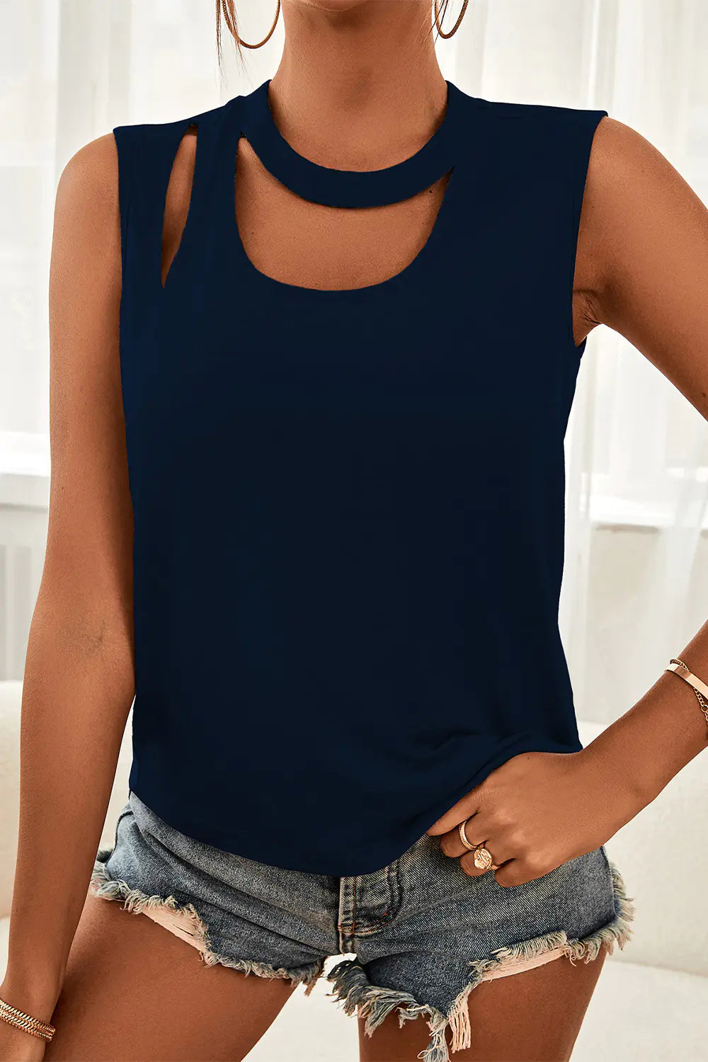 Women's Sleeveless Cutout Round Neck Tank Top in Multiple Colors - Image 9