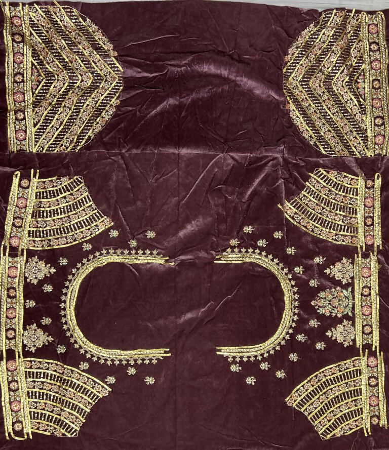 Purple Velvet Wedding Lehenga Choli with Gotta & Diamond Work