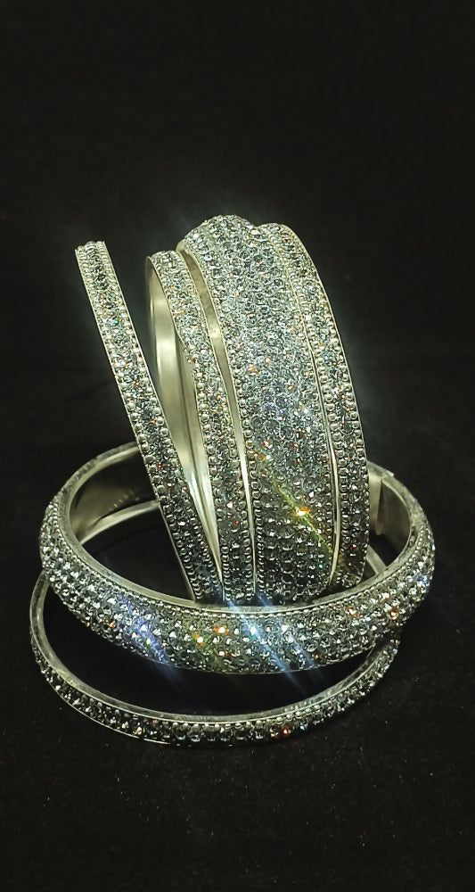 Silver Crystal Diamond Bangle Set for Women Elegant Statement Jewelry