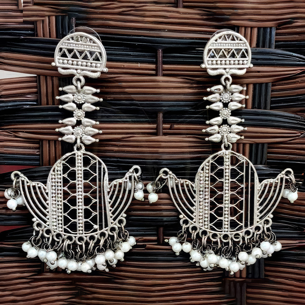 Long designer oxidized silver earrings for girls ethnic attire