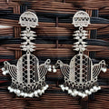 Long designer oxidized silver earrings for girls ethnic attire