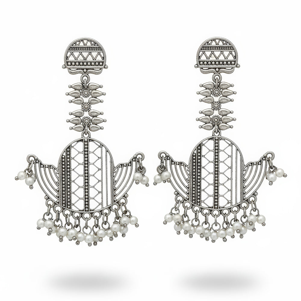 Long Oxidized Silver Designer Earrings for Girls Ethnic Wear