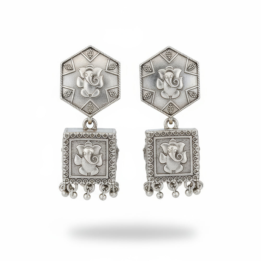 Antique Oxidized Silver Statement Earrings for Ethnic Wear