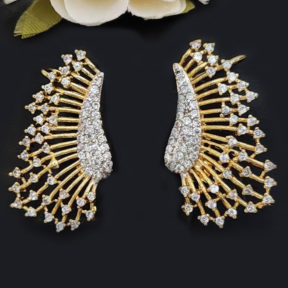 American Diamond Stud Earrings in High Gold Polish for Women
