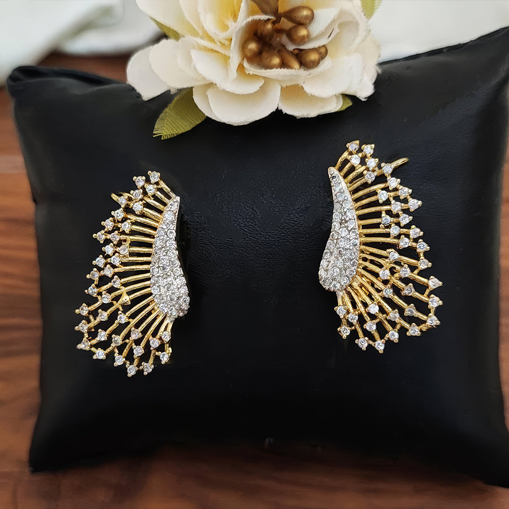 Elegant American Diamond stud earrings with high gold polish finish