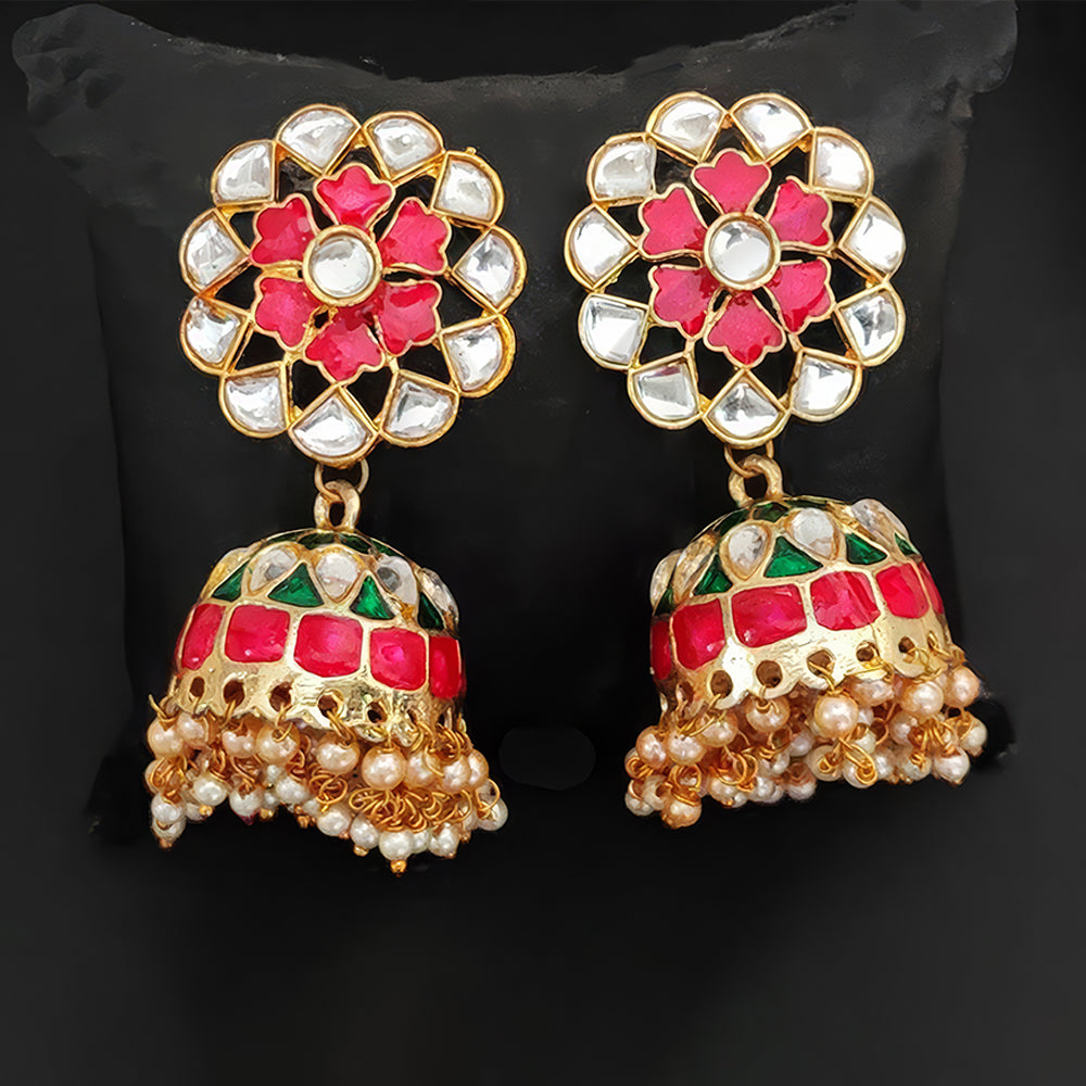 High Gold Meenakari Jhumka Earrings with Clustered Pearl Details