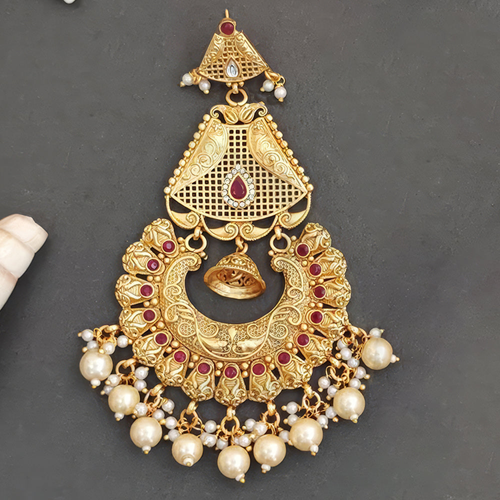 Rajwadi Antique Long Earrings with Gold, Red, and White Accents