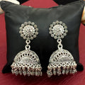 Designer oxidised silver earrings featuring full stone embellishments.