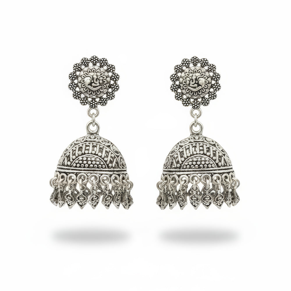 Full Stone Designer Oxidized Silver Statement Earrings