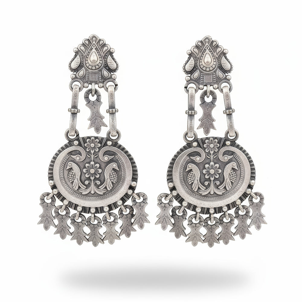 Stone Studded Oxidized Silver Designer Earrings for Girls