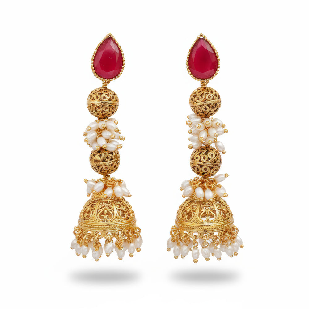 Antique Gold Plated Traditional Jhumka Earrings for Women