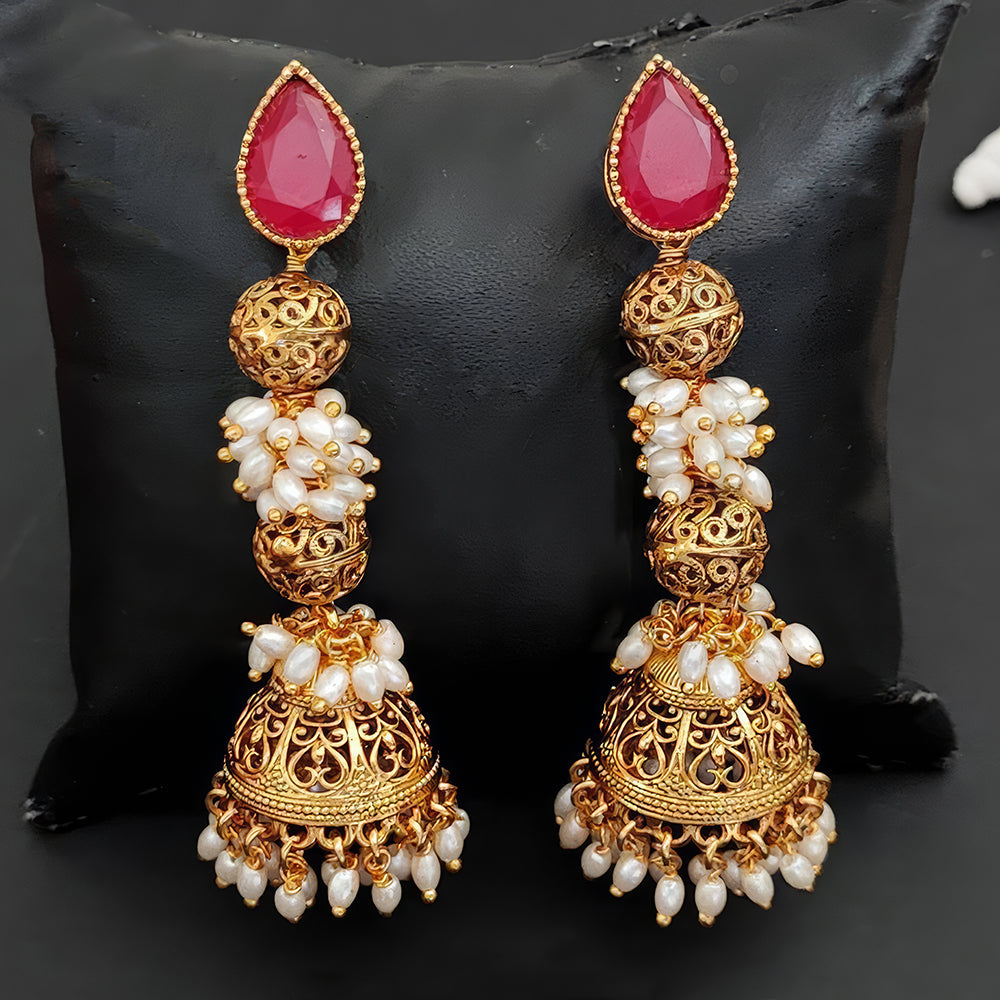 Close-up view of antique high gold polish traditional earrings for women