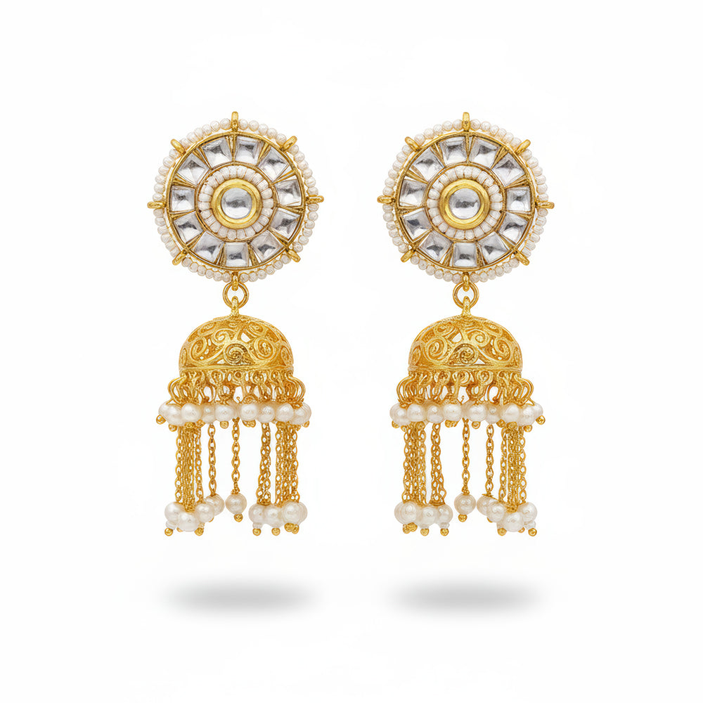 Kundan Statement Earrings with High Gold Polish for Traditional Wear