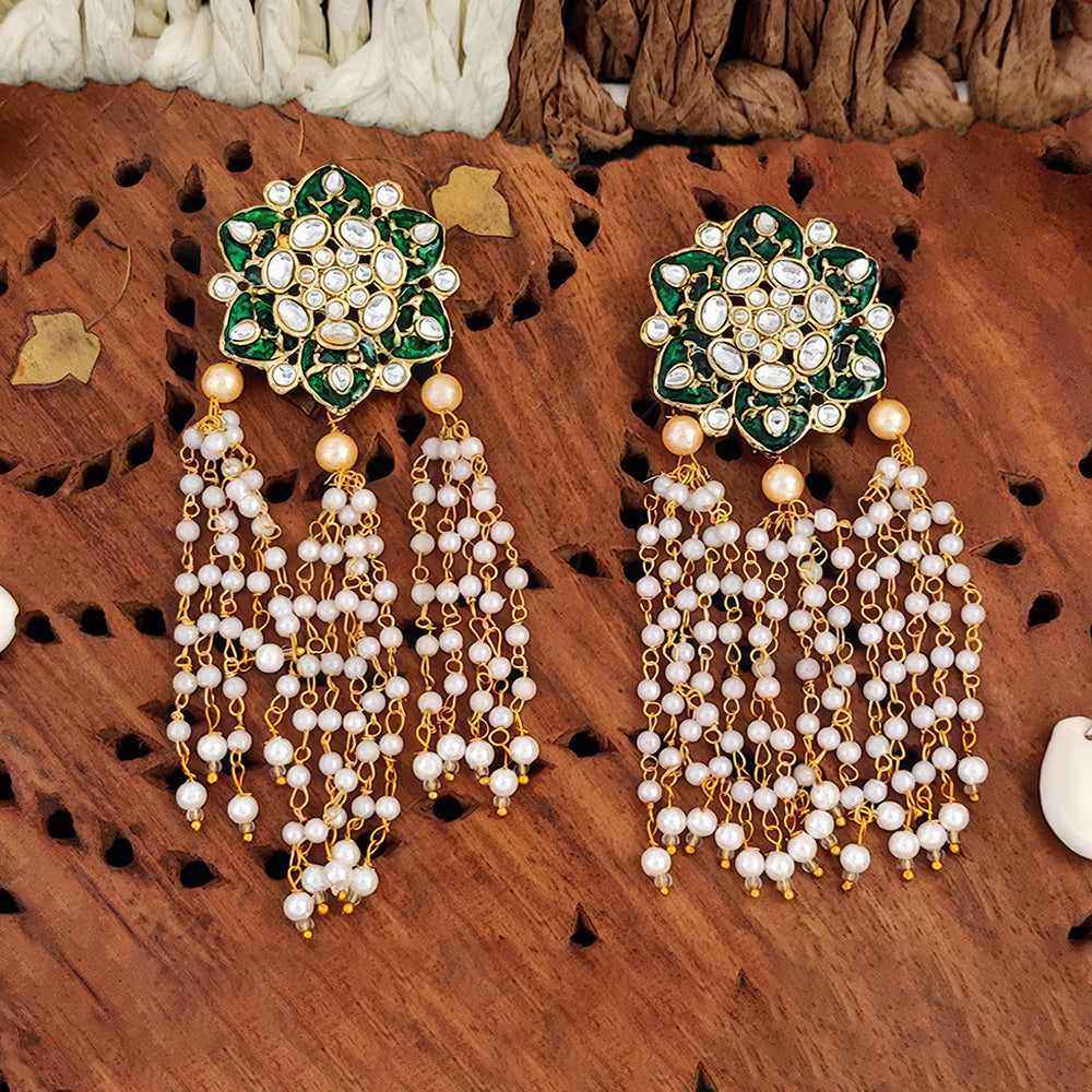 Antique Gold Polish Statement Earrings for Wedding Party Wear