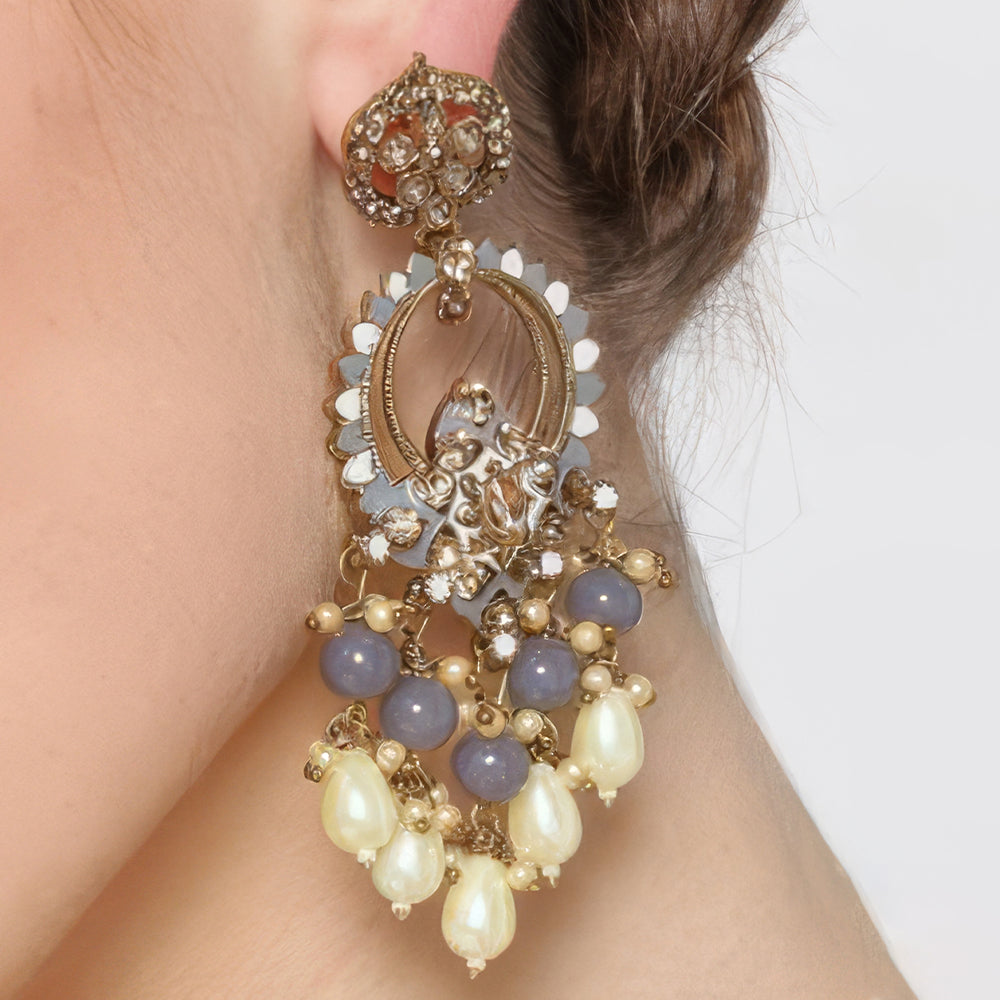 Designer Mehendi Polish Antique Earrings for Festive Party Wear