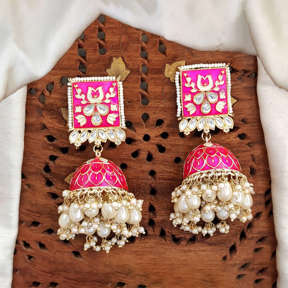 Antique high gold polish earrings with clustered pearls for ethnic party wear