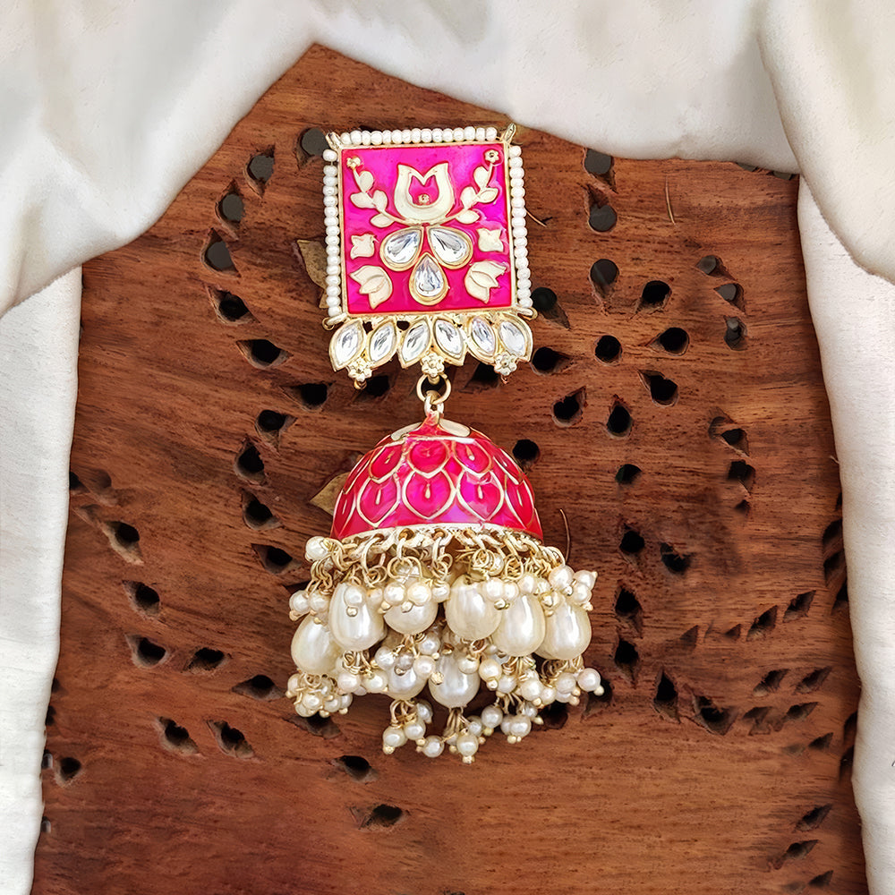 Antique Gold Polish Earrings with Clustered Pearls for Women