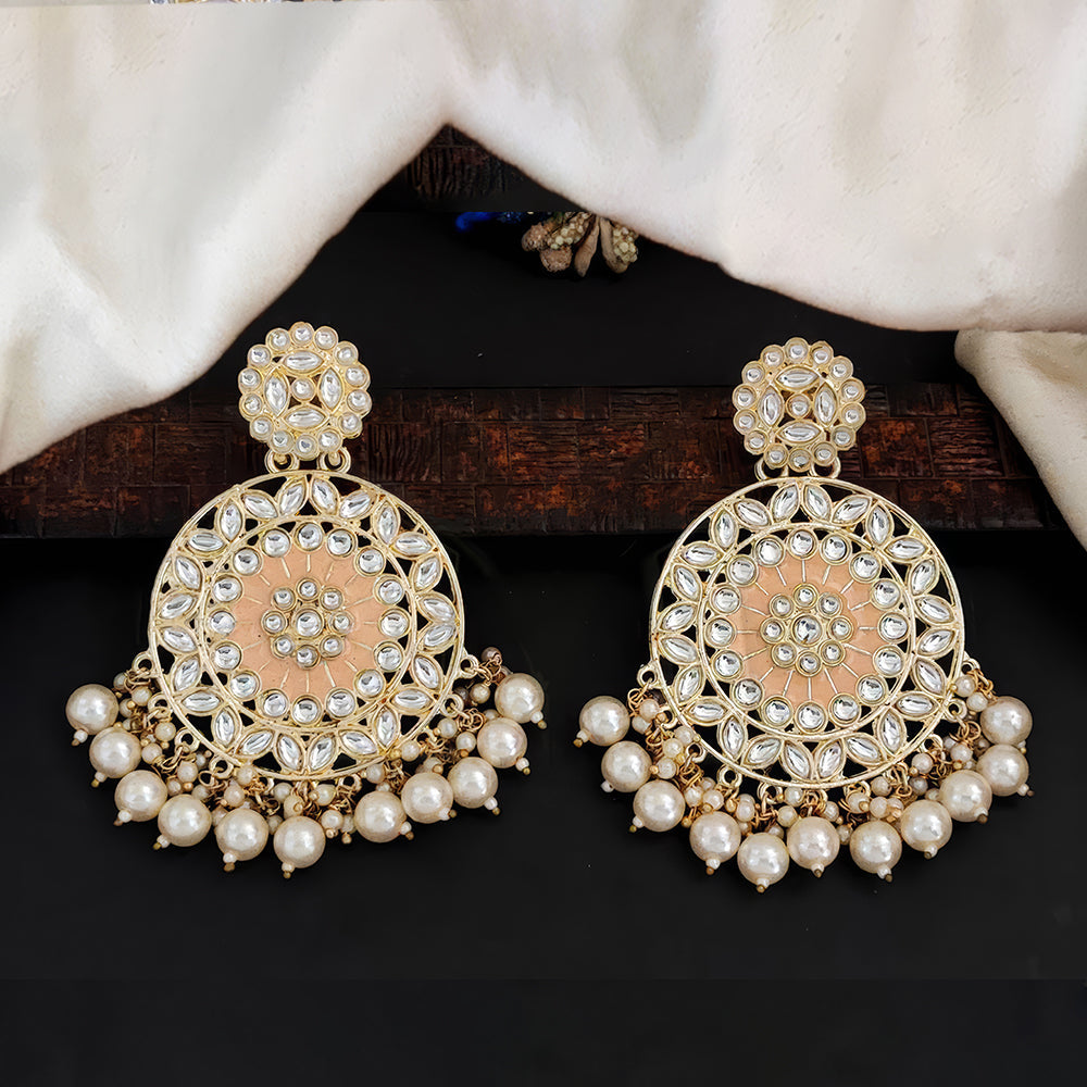Traditional antique high gold earrings adorned with elegant clustered pearls for women