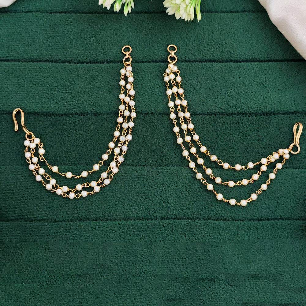 Triple layer antique finish earrings with pearl accents and mehendi polish.
