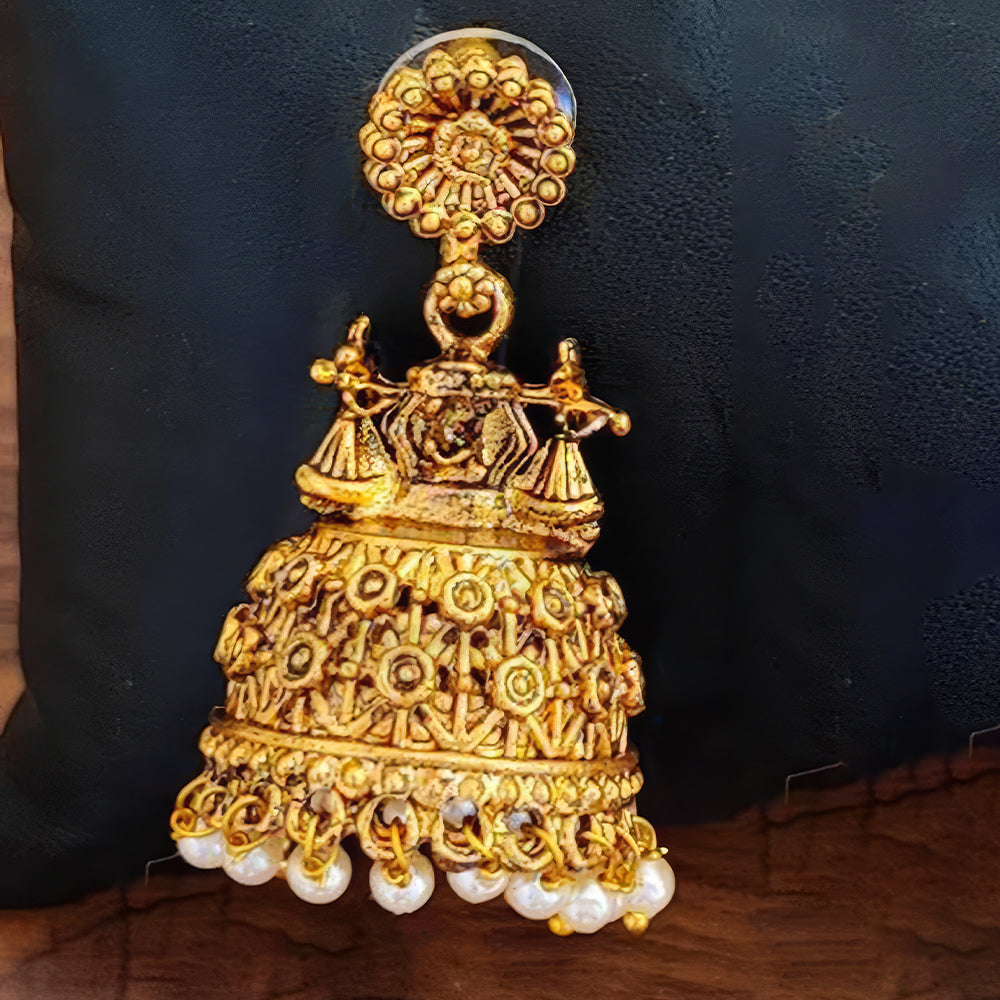 Antique High Gold Temple Jhumka Earrings for Ethnic Wear