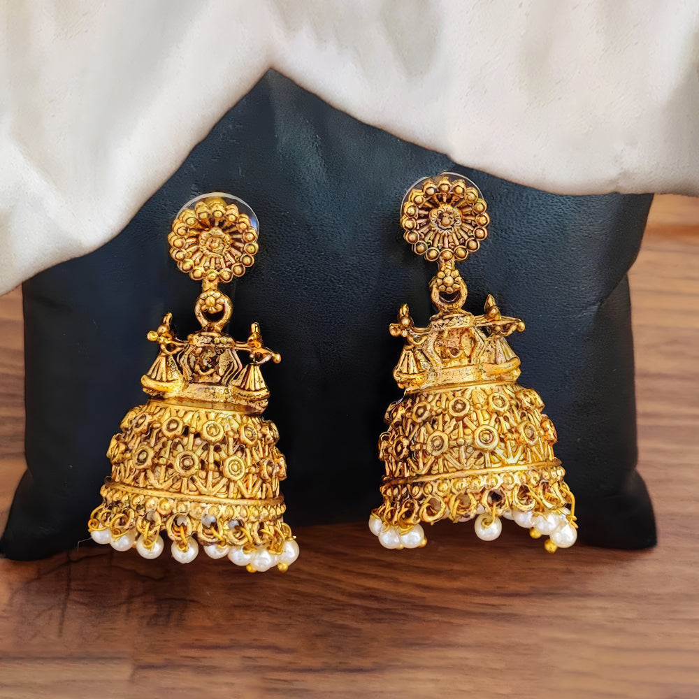 Antique high gold temple jhumka earrings for traditional ethnic outfits
