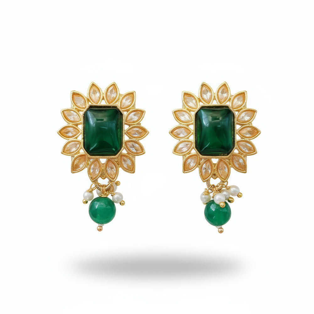 Antique Gold Plated Emerald Green and White Ethnic Earrings