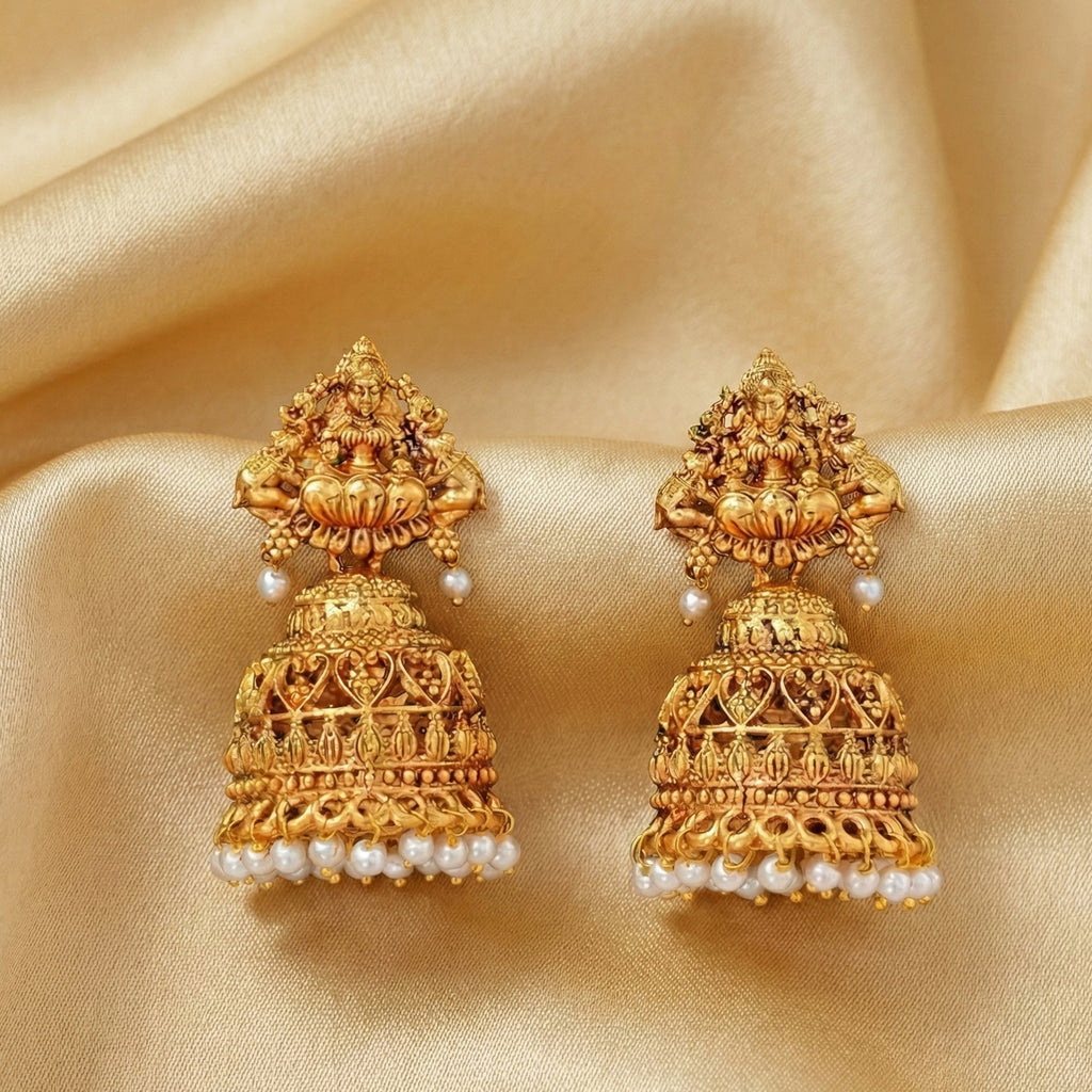Antique God Lakshmi Jhumka Earrings for Festive Kids Wear