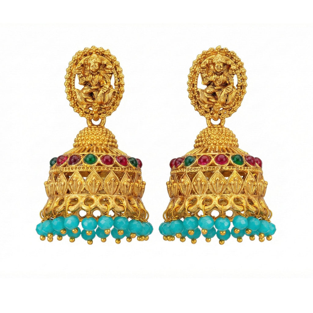 Antique gold finish Rajwadi Temple designer jhumka earrings for women and girls