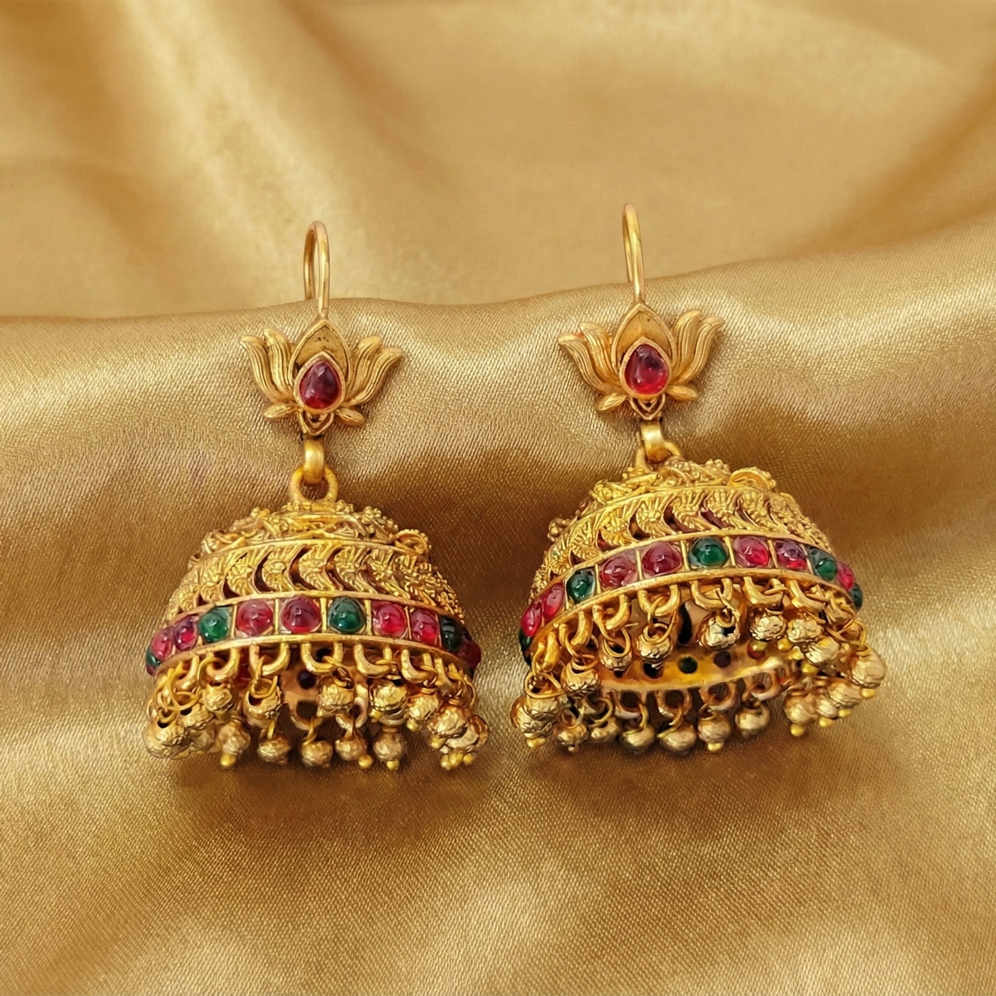 Antique Rajwadi Lotus Jhumka Earrings for Women and Girls