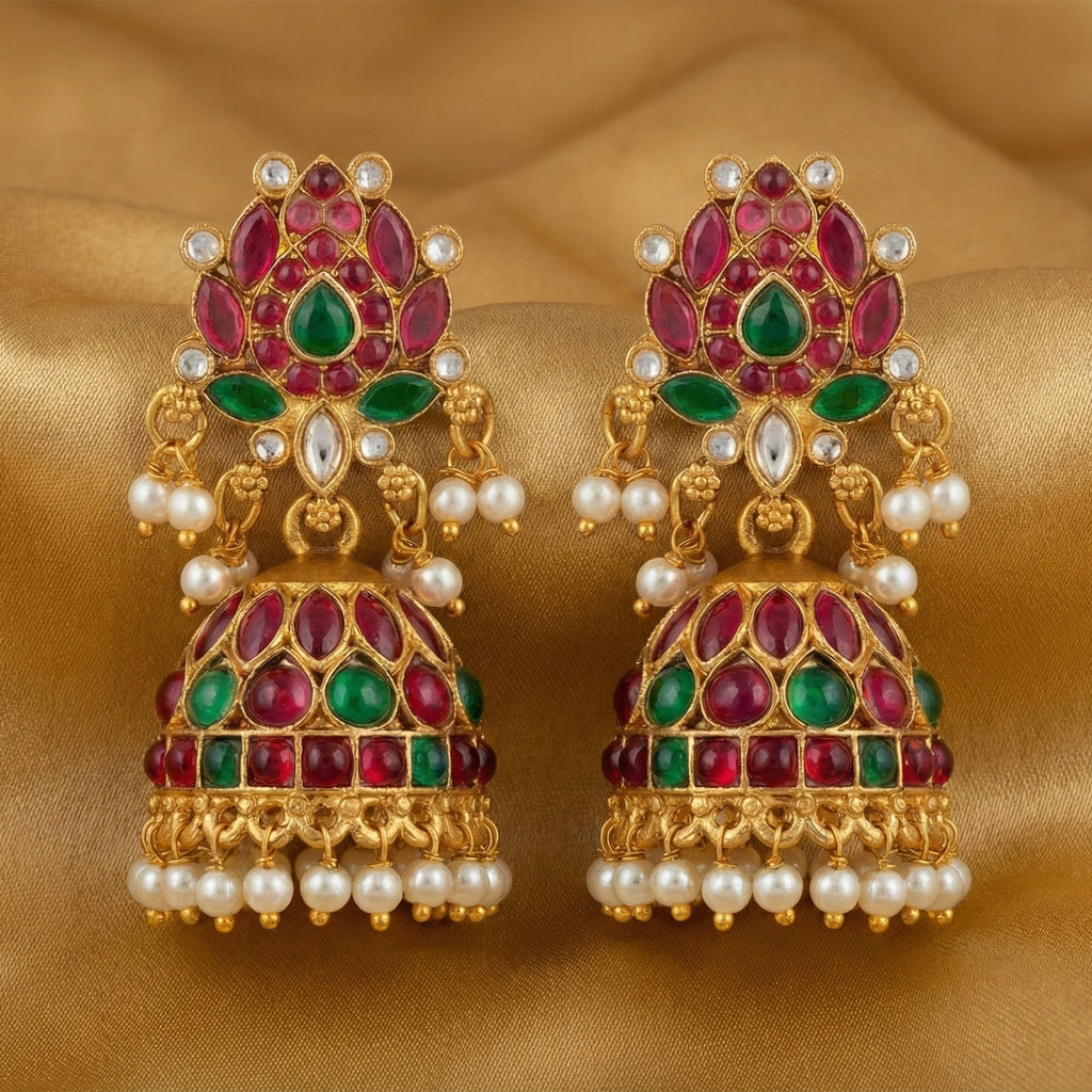 Traditional Rajwadi Lotus Design Jhumka Earrings for Kids