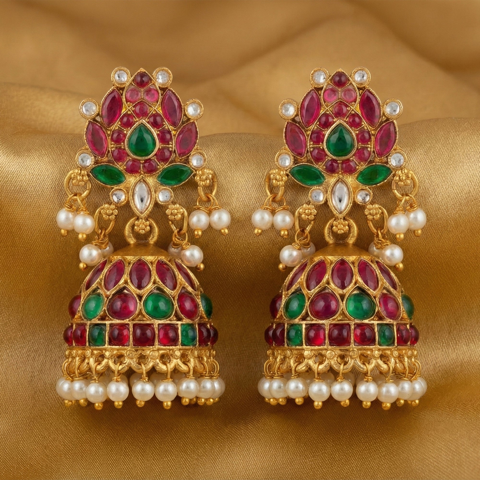 Traditional Rajwadi Lotus Design Jhumka Earrings for Kids