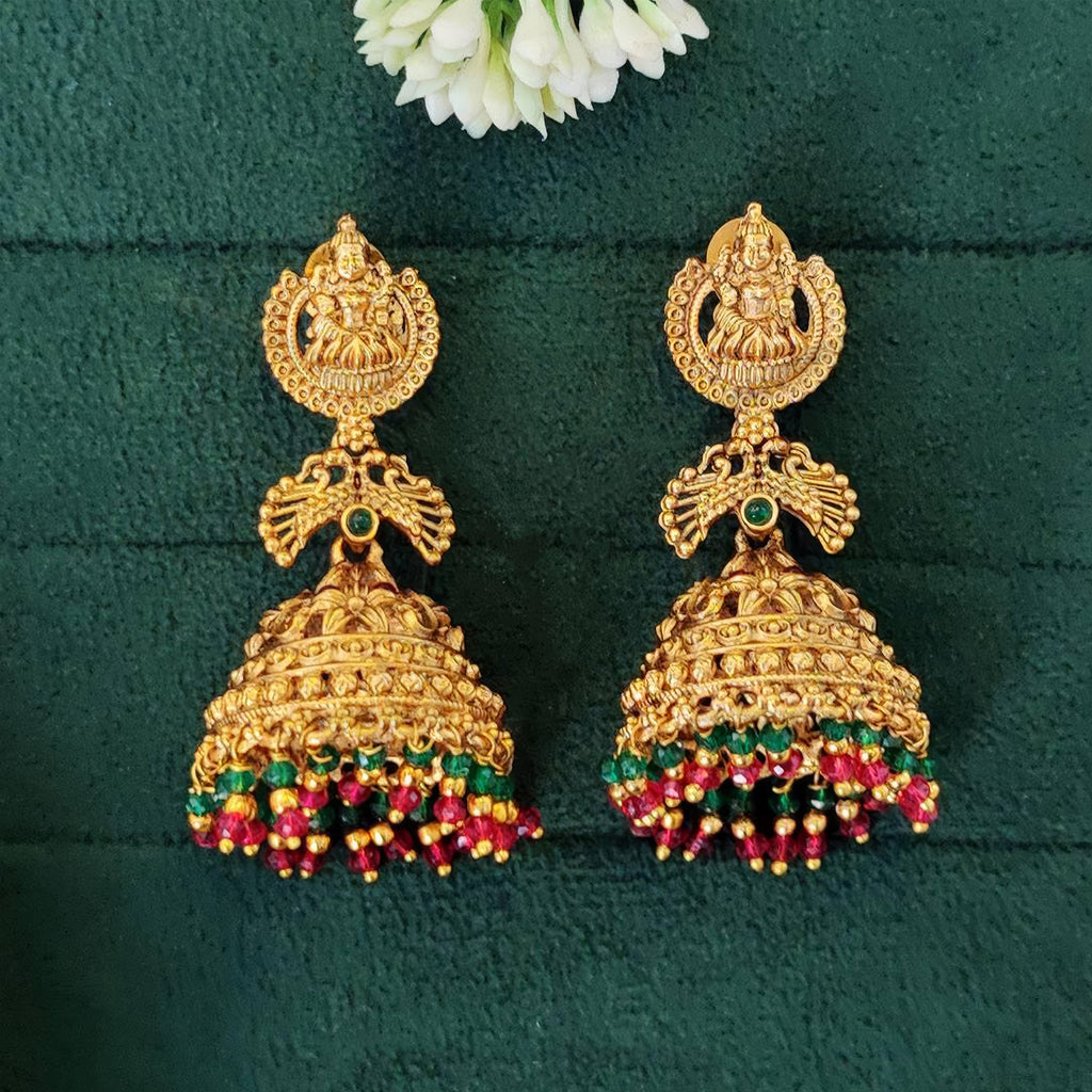 Traditional Temple Style Jhumka Earrings in Rajwadi Polish
