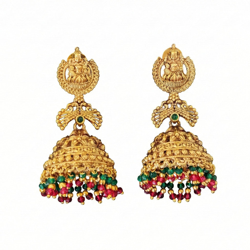 Traditional temple-inspired earrings for girls with Rajwadi gold finish and intricate patterns