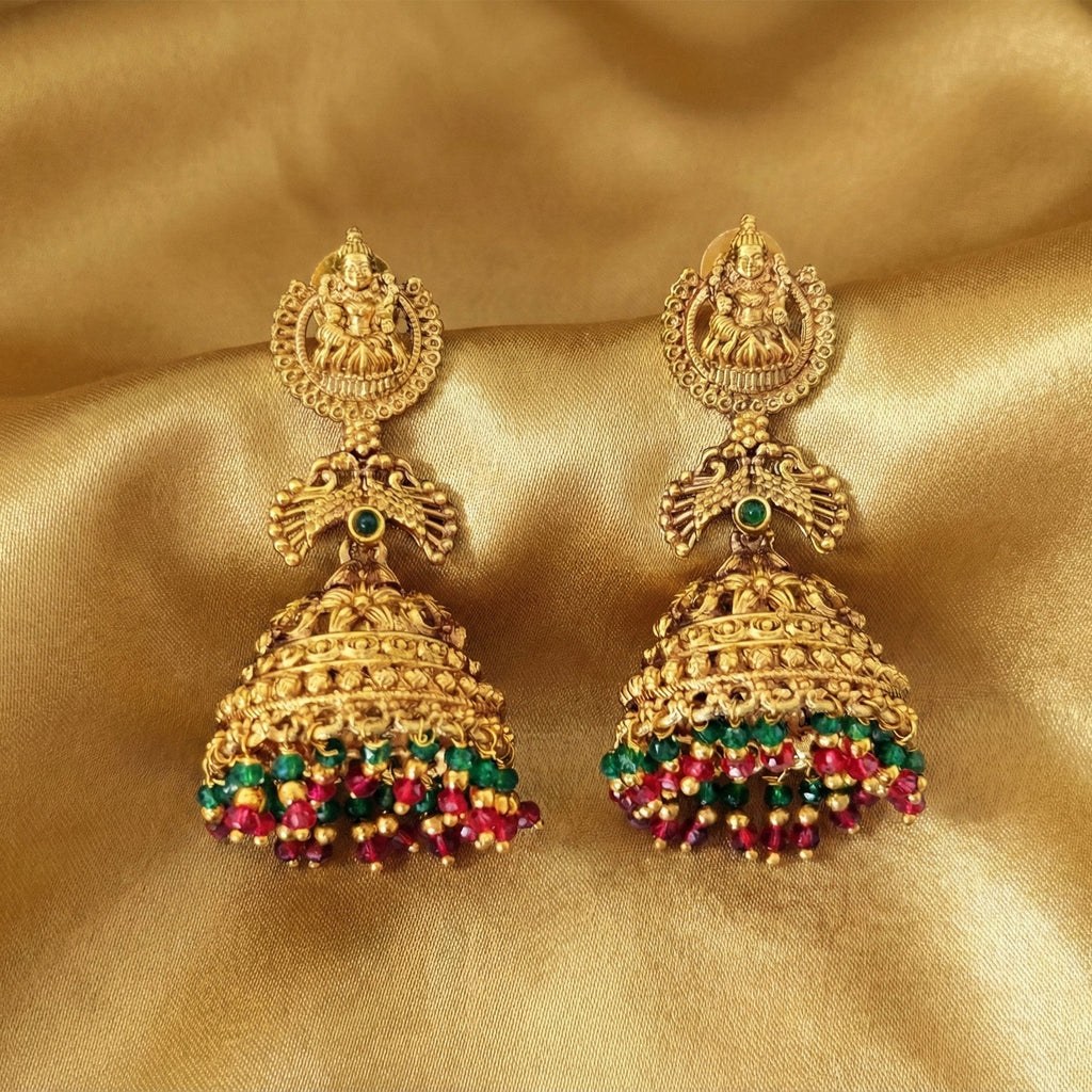 Traditional Temple Style Jhumka Earrings in Rajwadi Polish