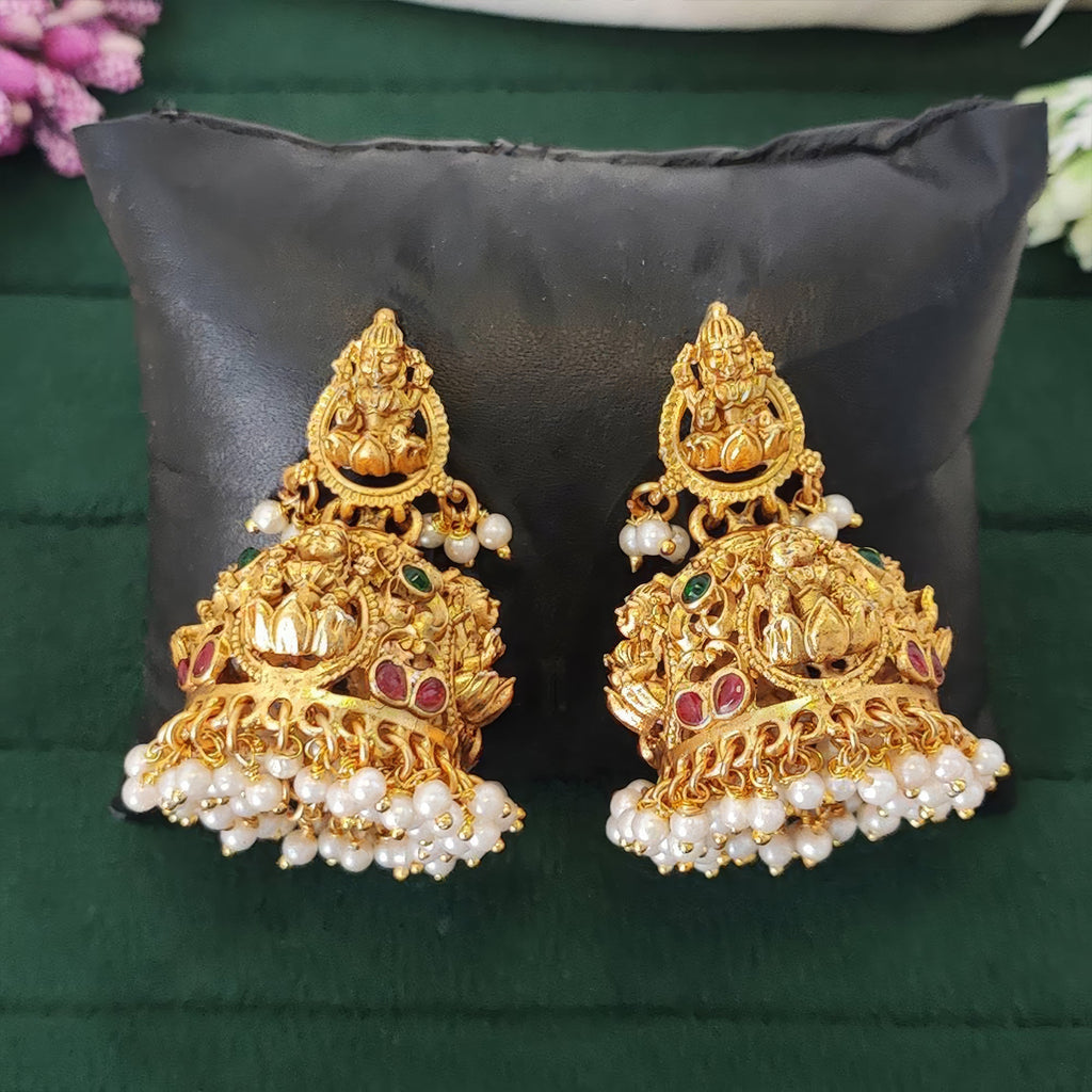 Antique Rajwadi Temple Jhumka Earrings with Pearl Drops for Women