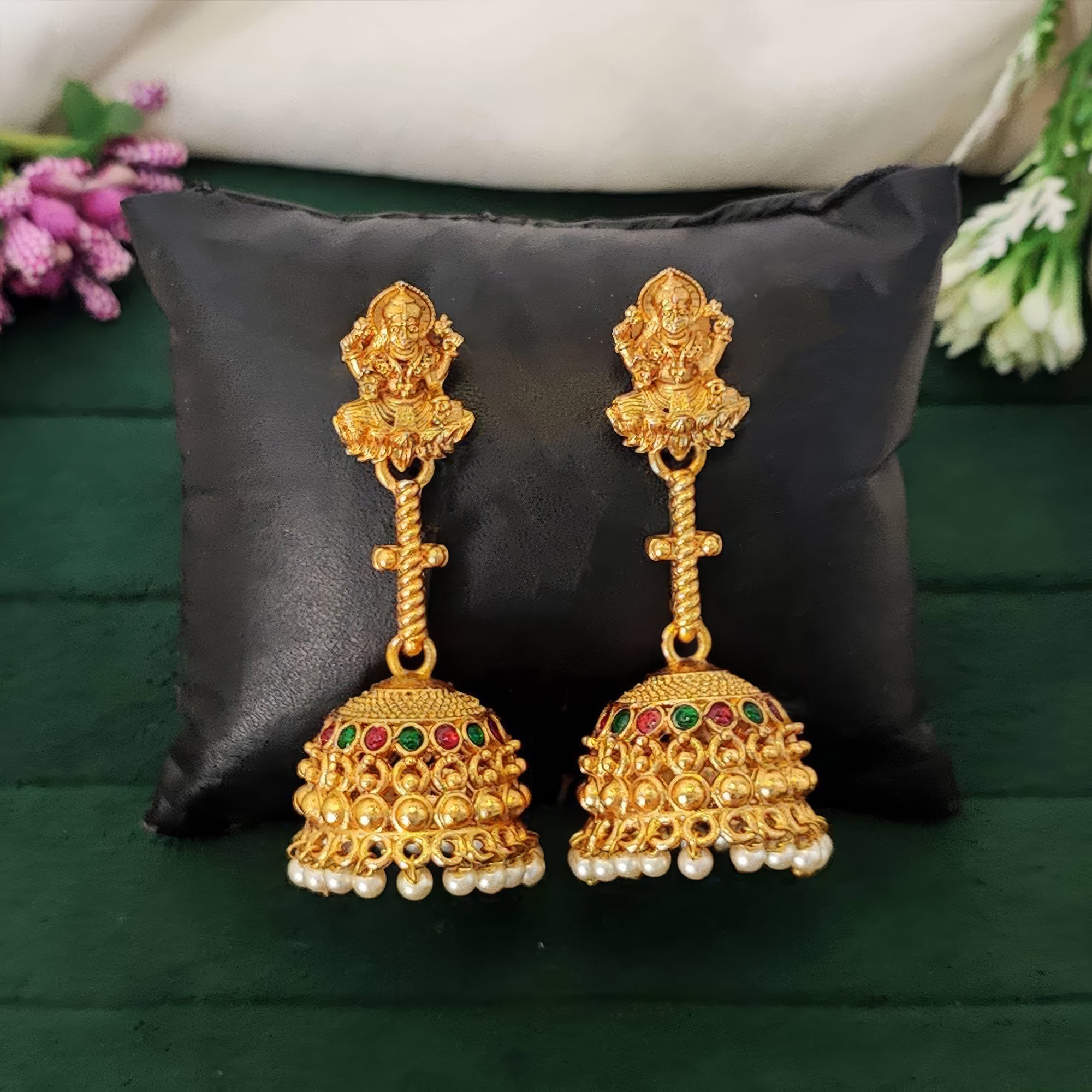 Traditional Rajwadi Gold Temple Jhumkas for Kids Ethnic Wear