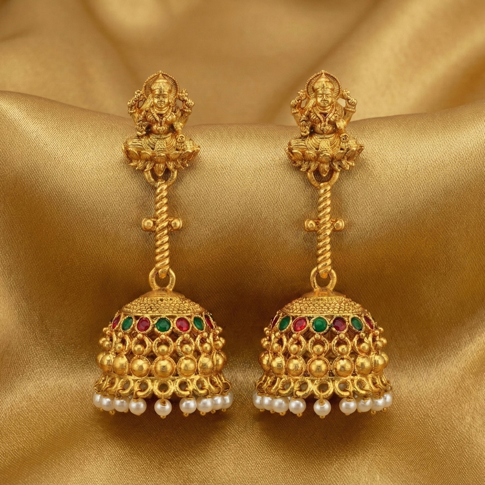 Traditional Rajwadi Gold Temple Jhumkas for Kids Ethnic Wear