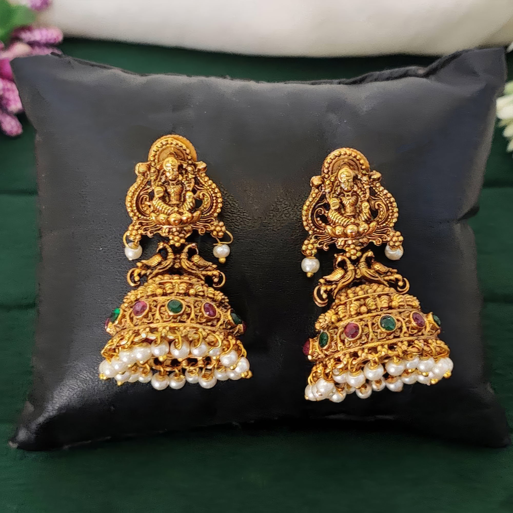 Lakshmi Motif Temple Jhumka Earrings for Kids Ethnic Occasions