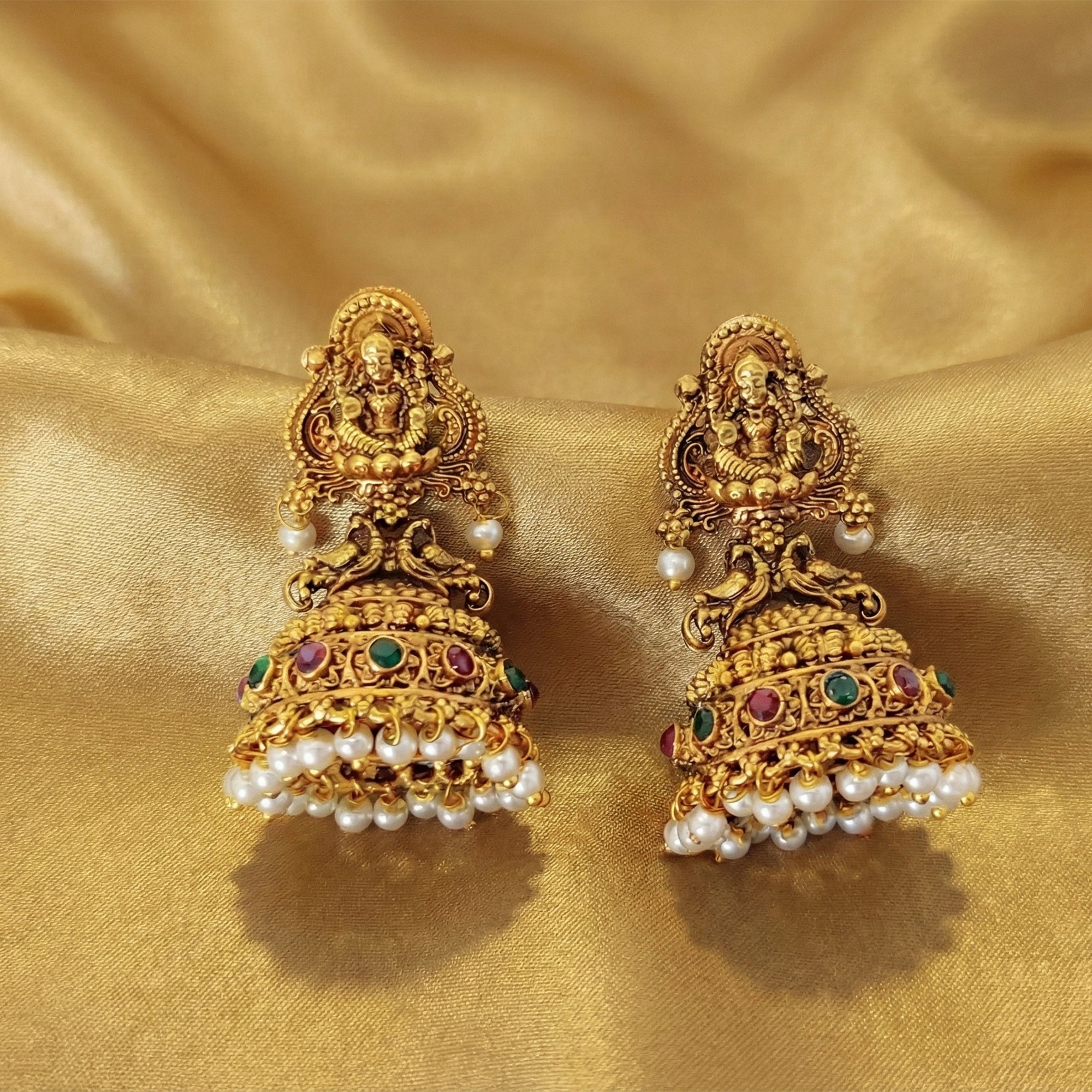 Lakshmi Motif Temple Jhumka Earrings for Kids Ethnic Occasions