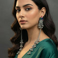 Long oxidized silver jhumka earrings with hanging ghungroo bells for girls