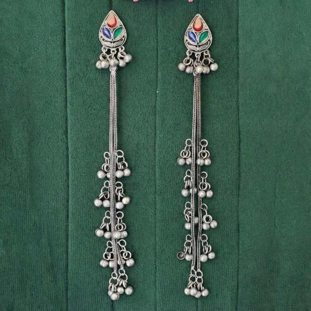 Oxidized Silver Long Ghungroo Earrings for Women and Girls