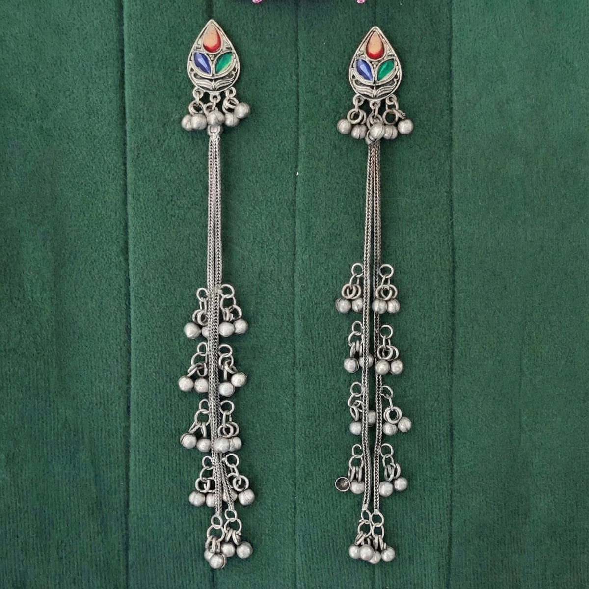 Oxidized Silver Long Ghungroo Earrings for Women and Girls