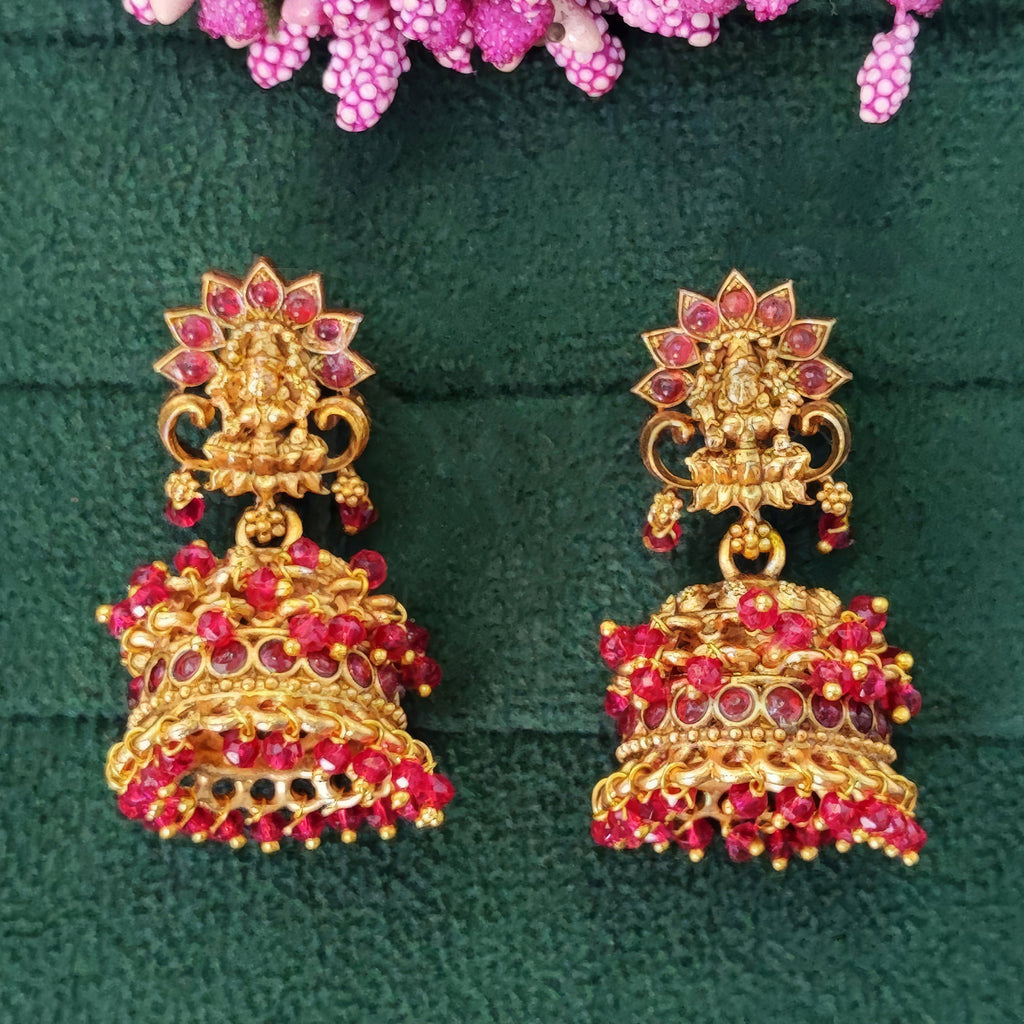 Pink Stone Rajwadi Temple Jhumka Earrings for Kids