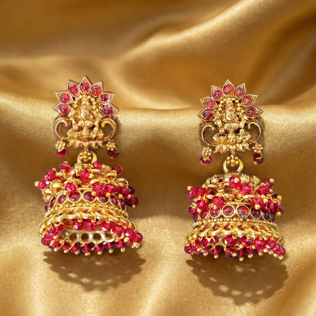 Pink Stone Rajwadi Temple Jhumka Earrings for Kids