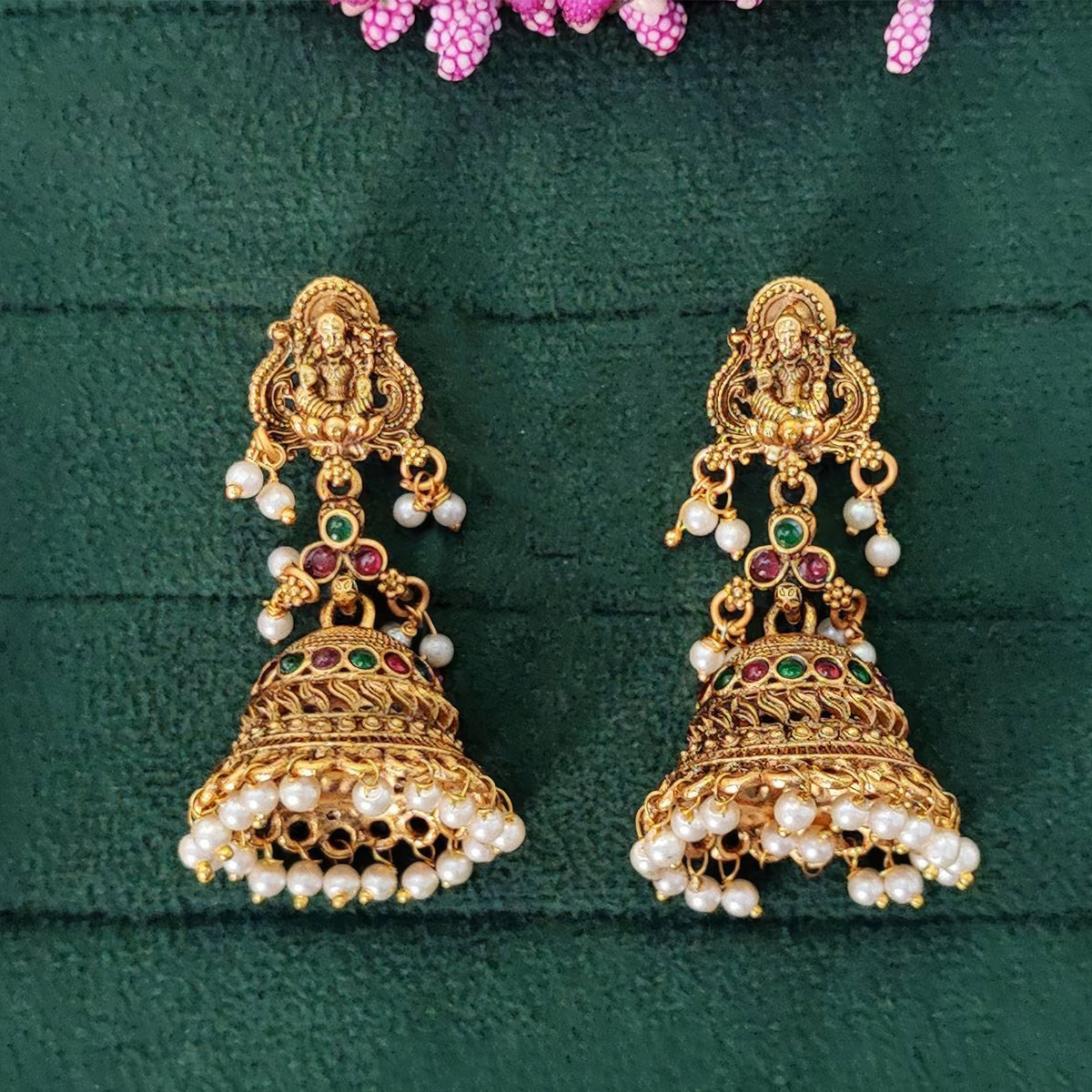 Traditional Rajwadi Pearl Temple Jhumka Earrings for Kids