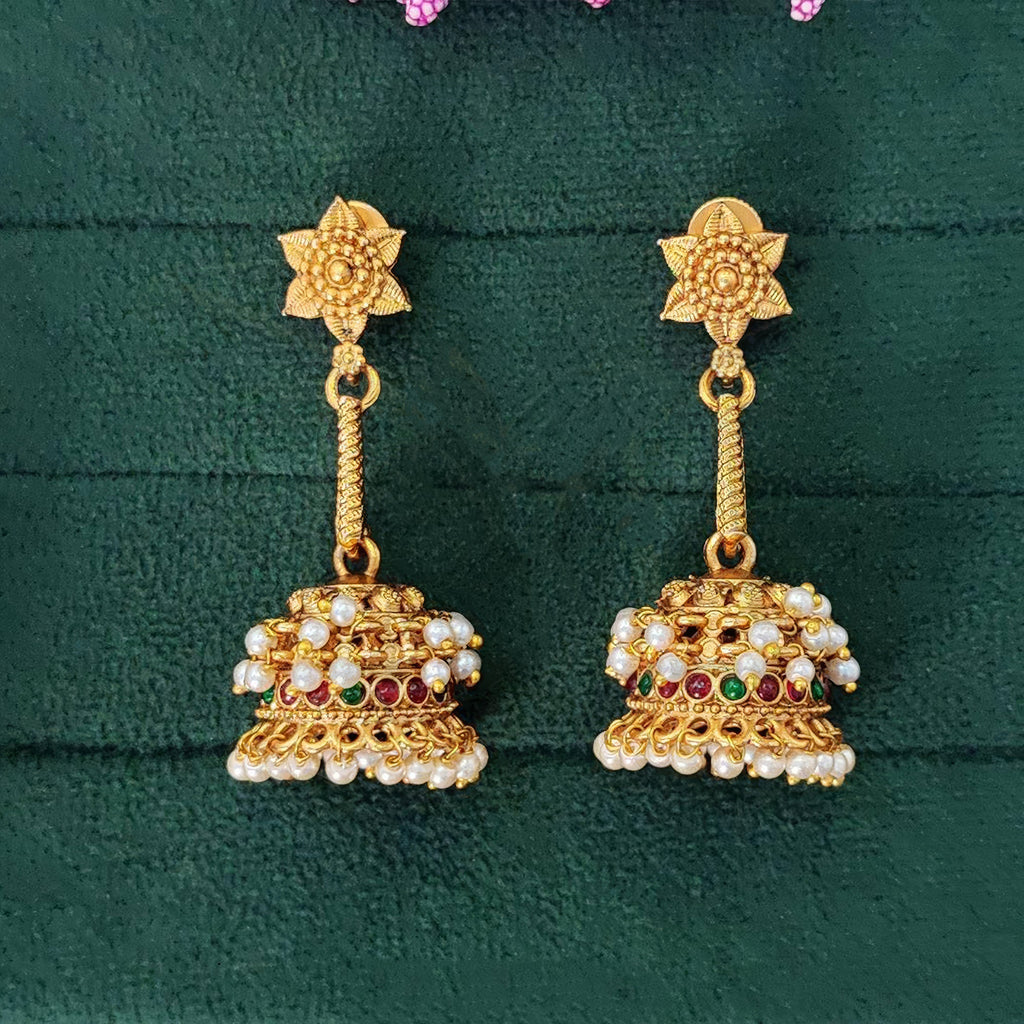 Traditional Rajwadi Jhumka earrings for girls with intricate antique gold detailing